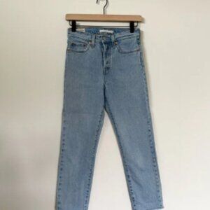 Levis Wedgie Straight Jeans High Rise Raw Hem Sansome Denim Cotton Blue Size 25